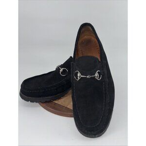 Gucci Men horsebit Loafers slipon US8 1/2D Black suede lug sole solid Gorgeous